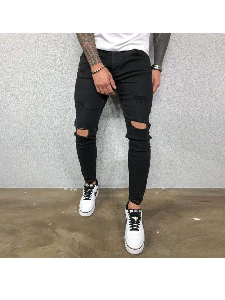 LONGBIDA Ripped Jeans Skinny Stretch Trousers For Men