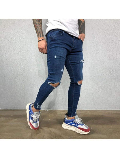LONGBIDA Ripped Jeans Skinny Stretch Trousers For Men