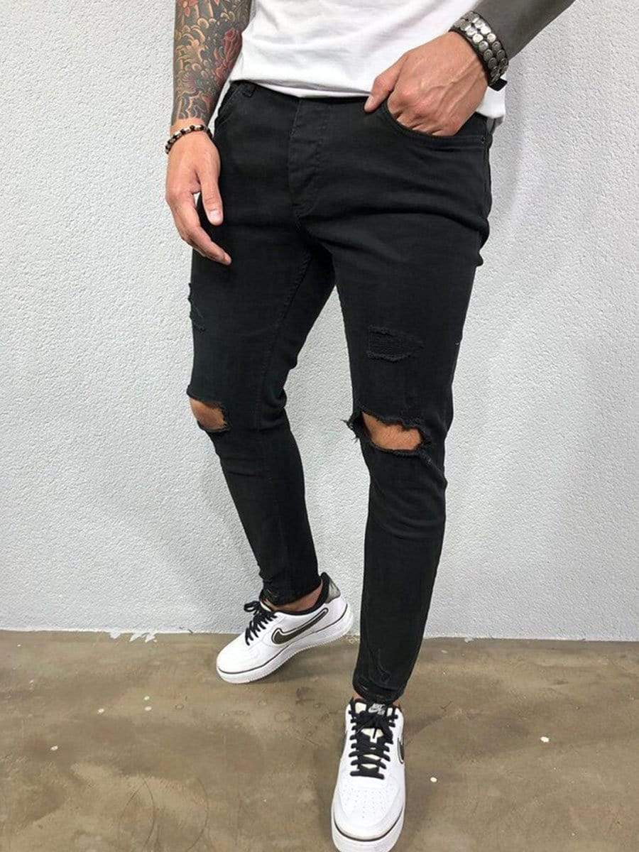 LONGBIDA Ripped Jeans Skinny Stretch Trousers For Men