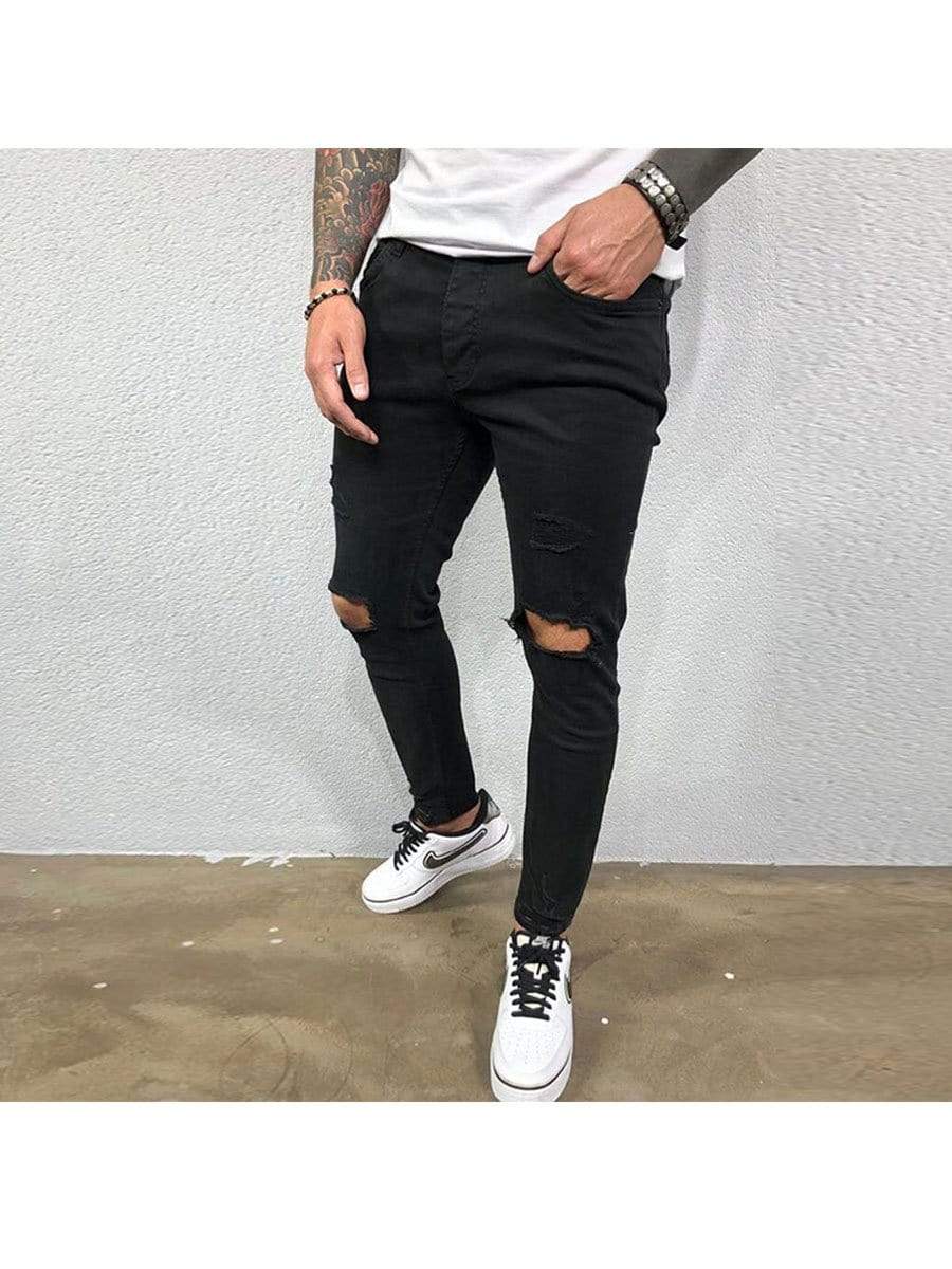 LONGBIDA Ripped Jeans Skinny Stretch Trousers For Men