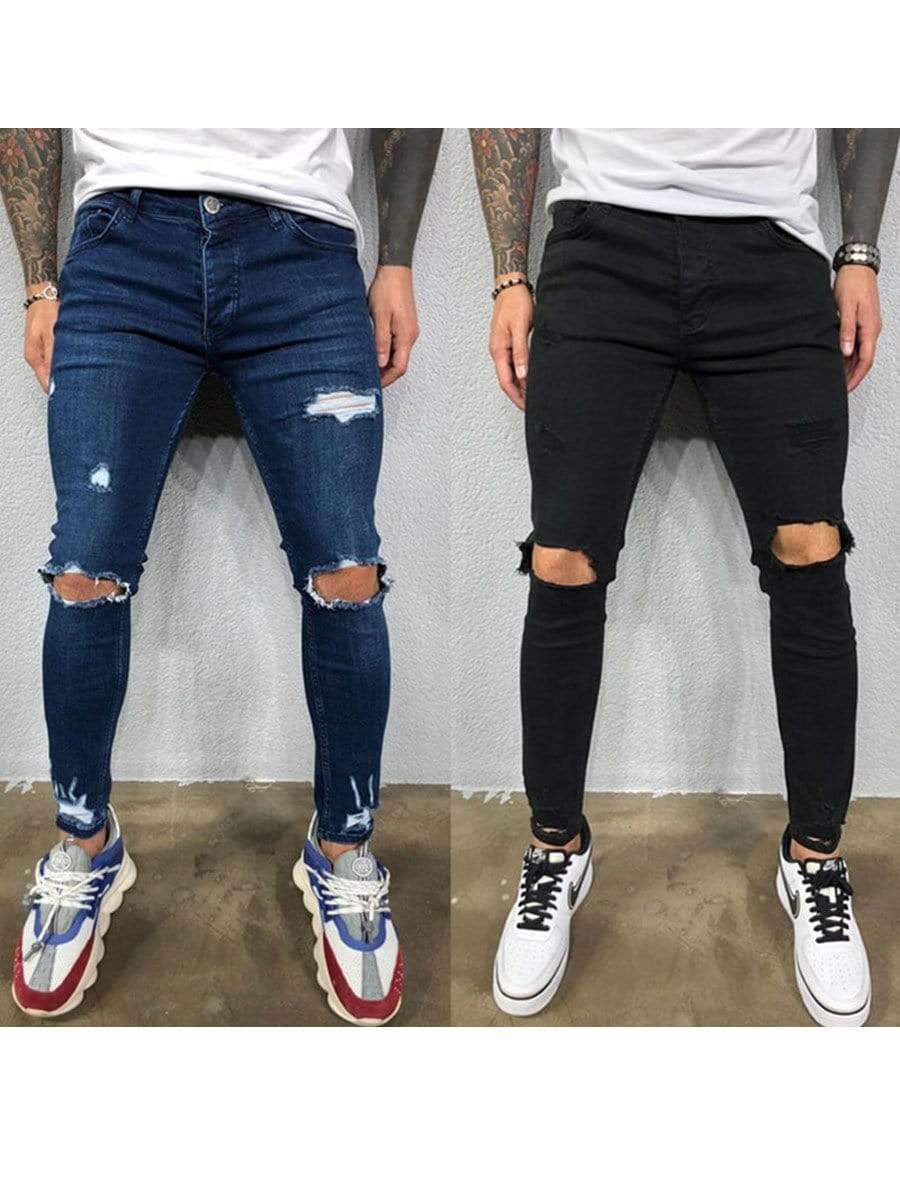 LONGBIDA Ripped Jeans Skinny Stretch Trousers For Men