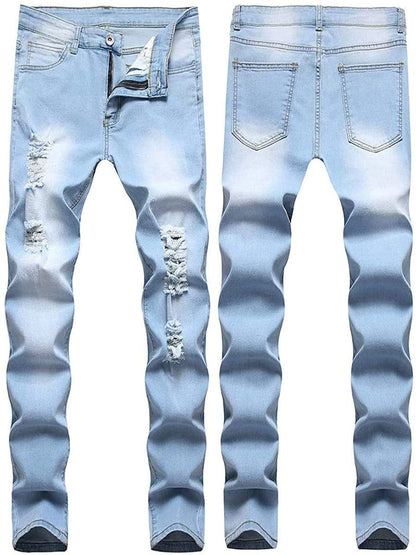 LONGBIDA Ripped Jeans Slim Fit Straight Distressed For Men