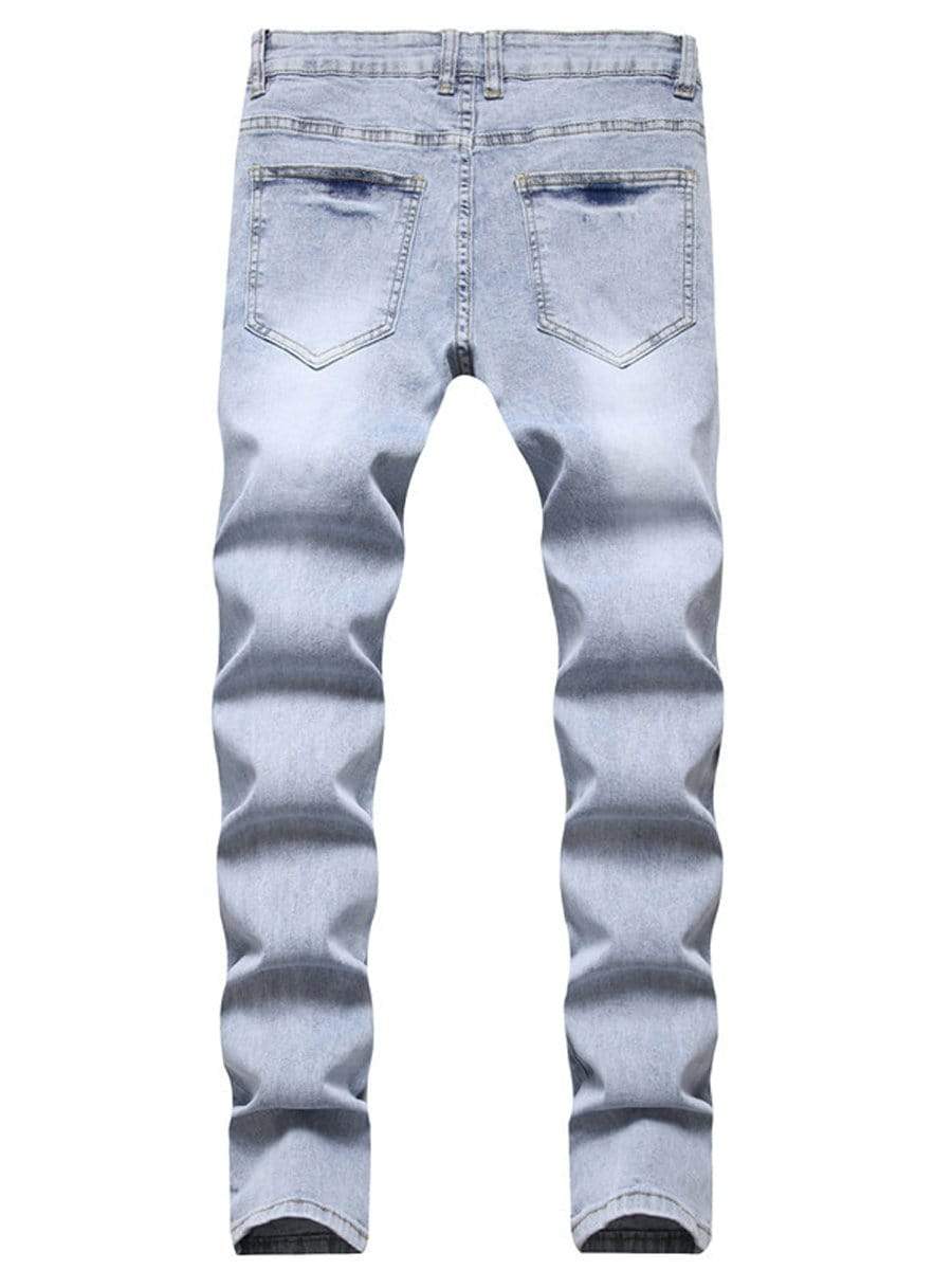 LONGBIDA Ripped Jeans Straight Leg Casual Trousers Wind Stretch For Men