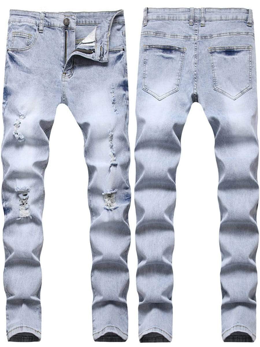 LONGBIDA Ripped Jeans Straight Leg Casual Trousers Wind Stretch For Men