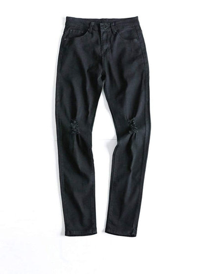 Black / 29 LONGBIDA Ripped Jeans Straight Leg Fashion Casual Straight For Men