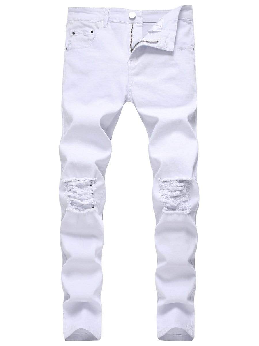 White / 42 LONGBIDA Ripped Jeans Straight Leg Fashion Casual Straight For Men