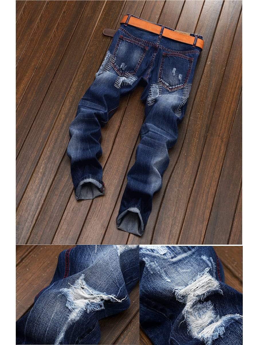 LONGBIDA Ripped Jeans Straight Leg Fashion Designer Destroyed For Men