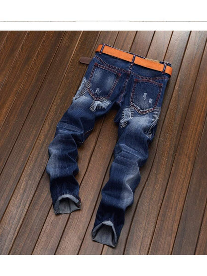 LONGBIDA Ripped Jeans Straight Leg Fashion Designer Destroyed For Men