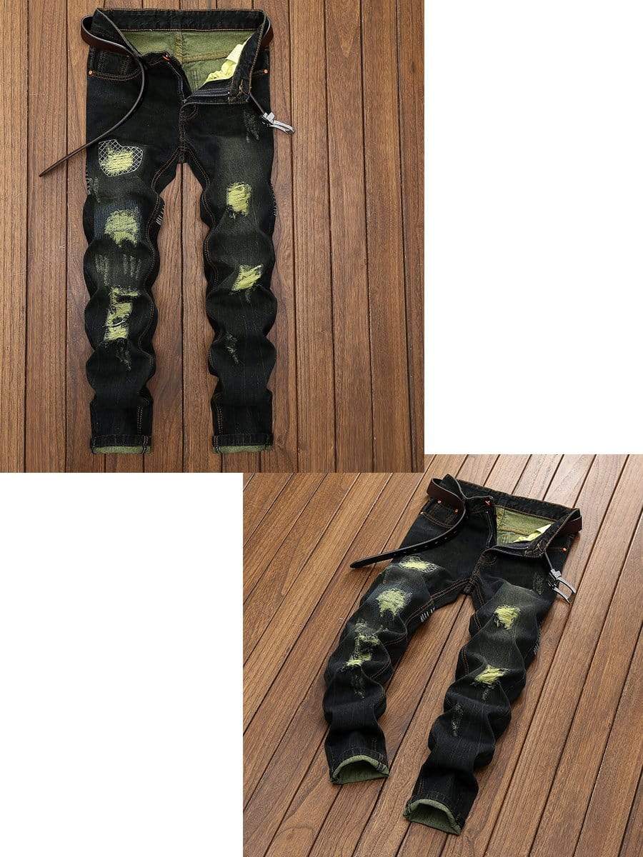 LONGBIDA Ripped Jeans Straight Leg Fashion Designer Destroyed For Men