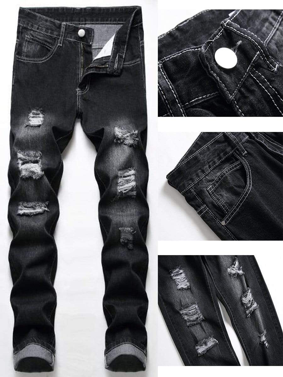 LONGBIDA Ripped Jeans Straight Leg High Quality Cotton Destroyed For Men