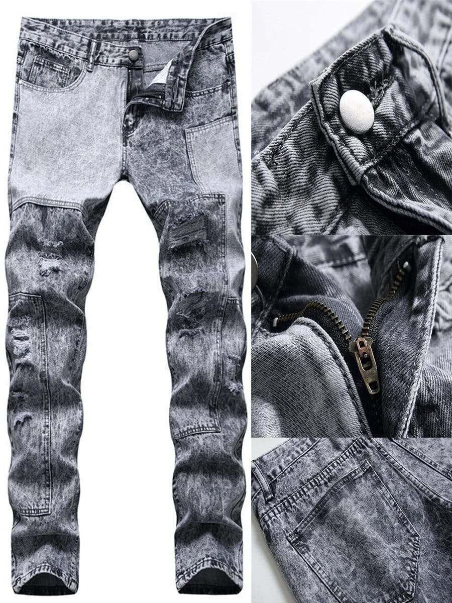 Engel implicitte Hører til LONGBIDA Street Fashion Casual Men Ripped Jeans Straight Leg Patchwork