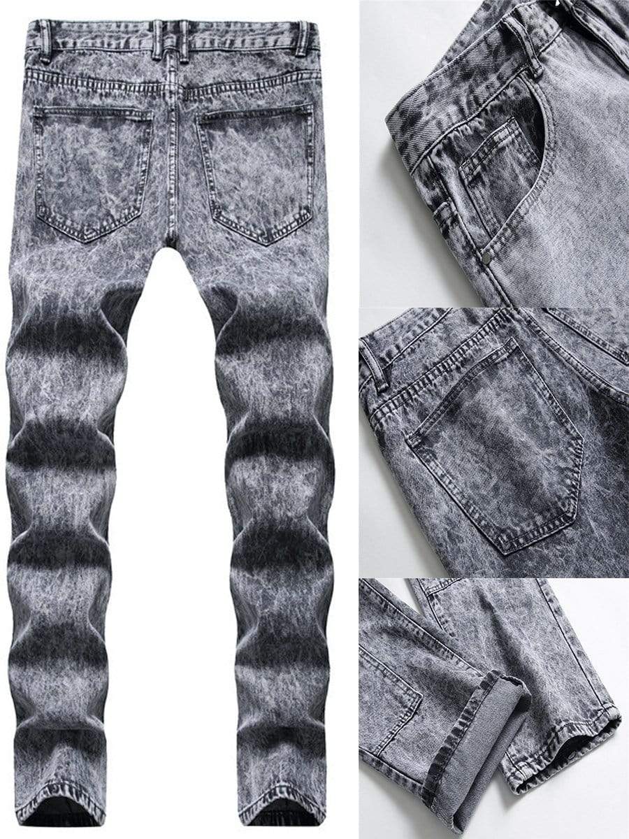 LONGBIDA Ripped Jeans Straight Leg Patchwork Street Fashion Casual For Men
