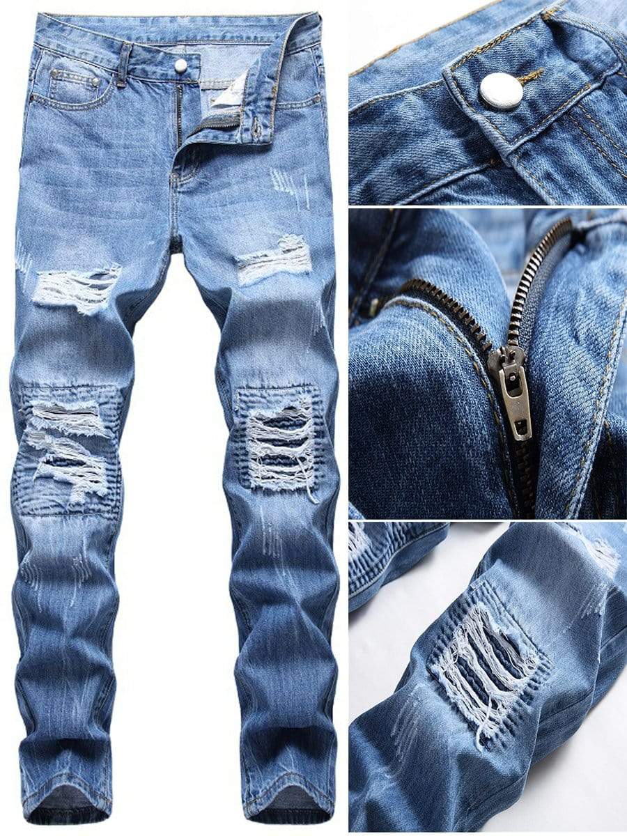 LONGBIDA Ripped Jeans Straight Leg Ripped Street Stretch For Men