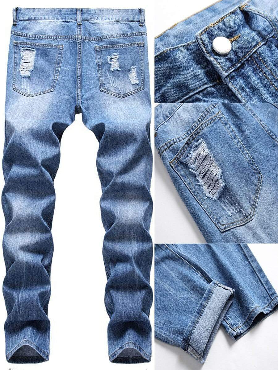 LONGBIDA Ripped Jeans Straight Leg Ripped Street Stretch For Men
