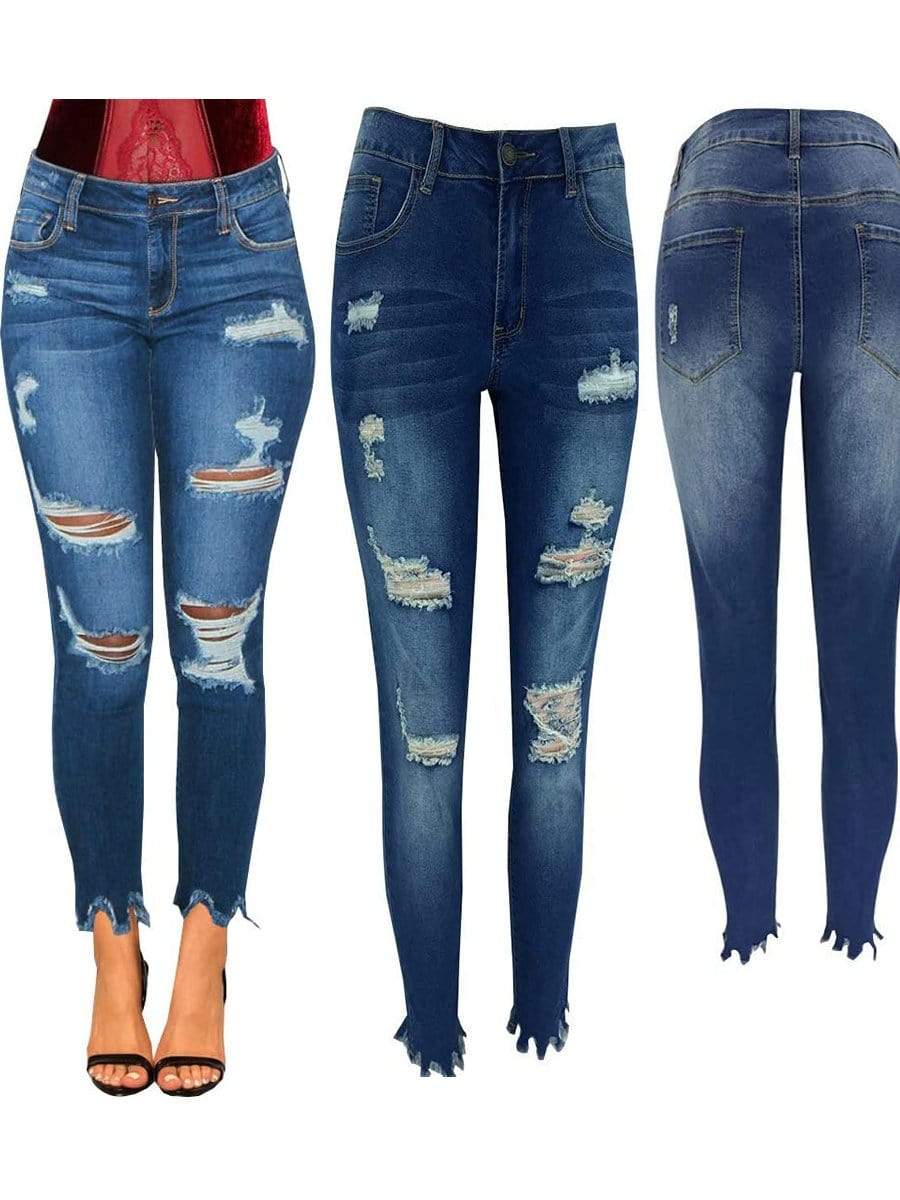 LONGBIDA Ripped Jeans Stretch Skinny Butt Lift For Women