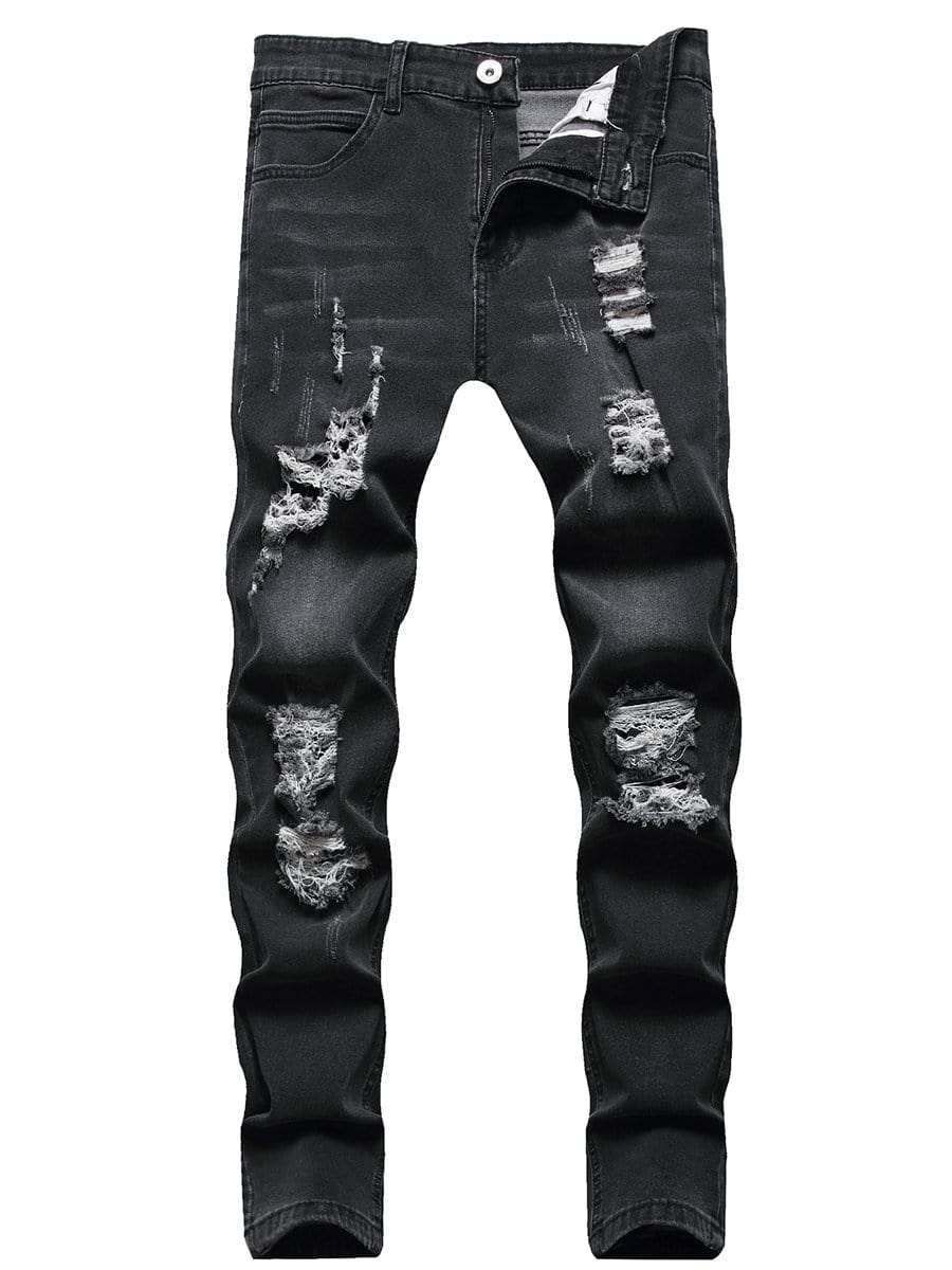 Black / XXXL LONGBIDA Ripped Jeans Sweatpants Sexy Casual Trousers For Men