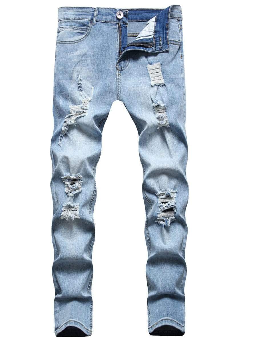 Blue / XXXL LONGBIDA Ripped Jeans Sweatpants Sexy Casual Trousers For Men