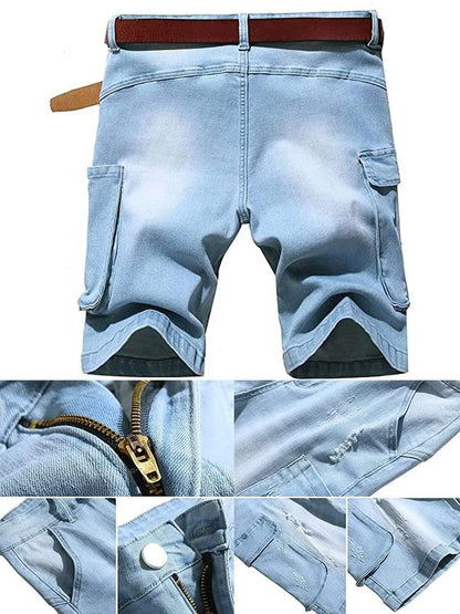 LONGBIDA Ripped Shorts Jeans Summer Casual Destroyed Pants Stretch Cargo For Men