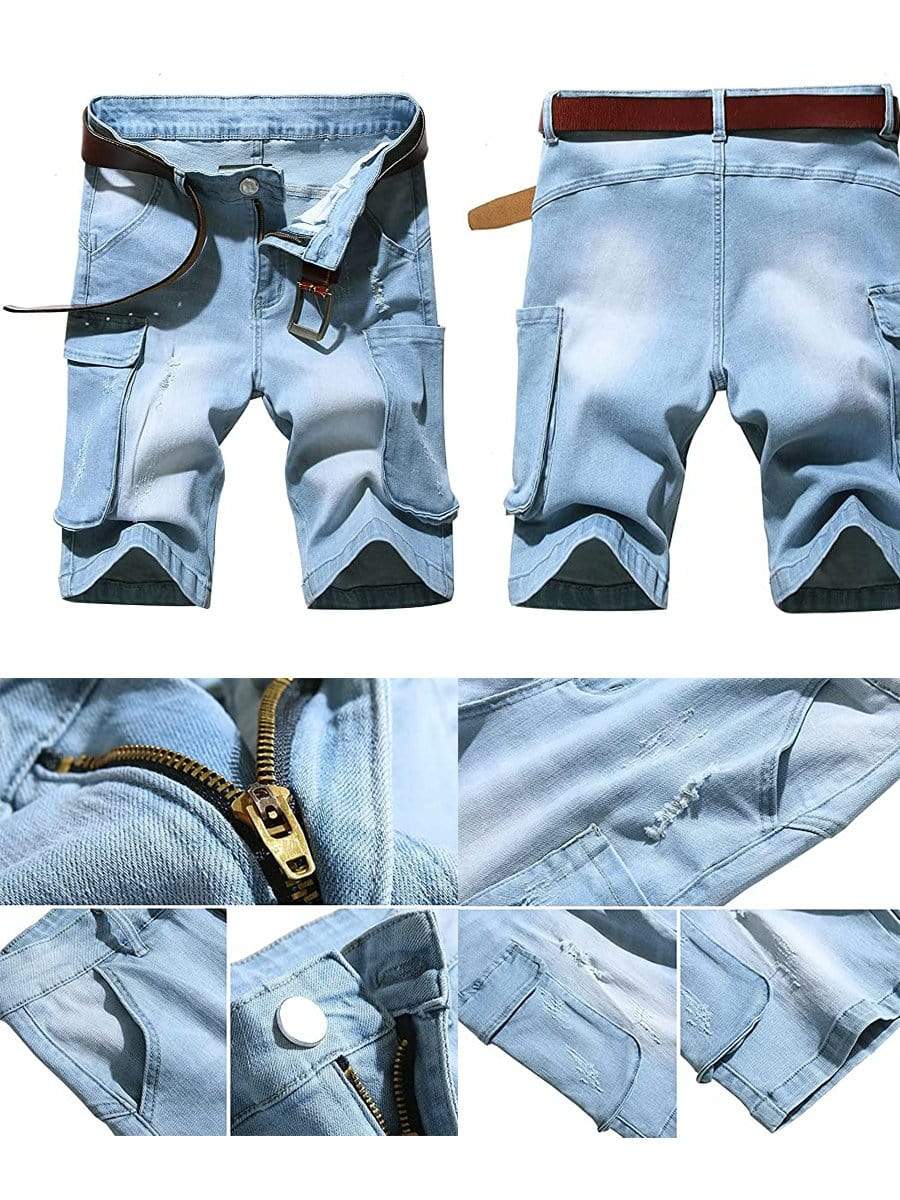 LONGBIDA Ripped Shorts Jeans Summer Casual Destroyed Pants Stretch Cargo For Men