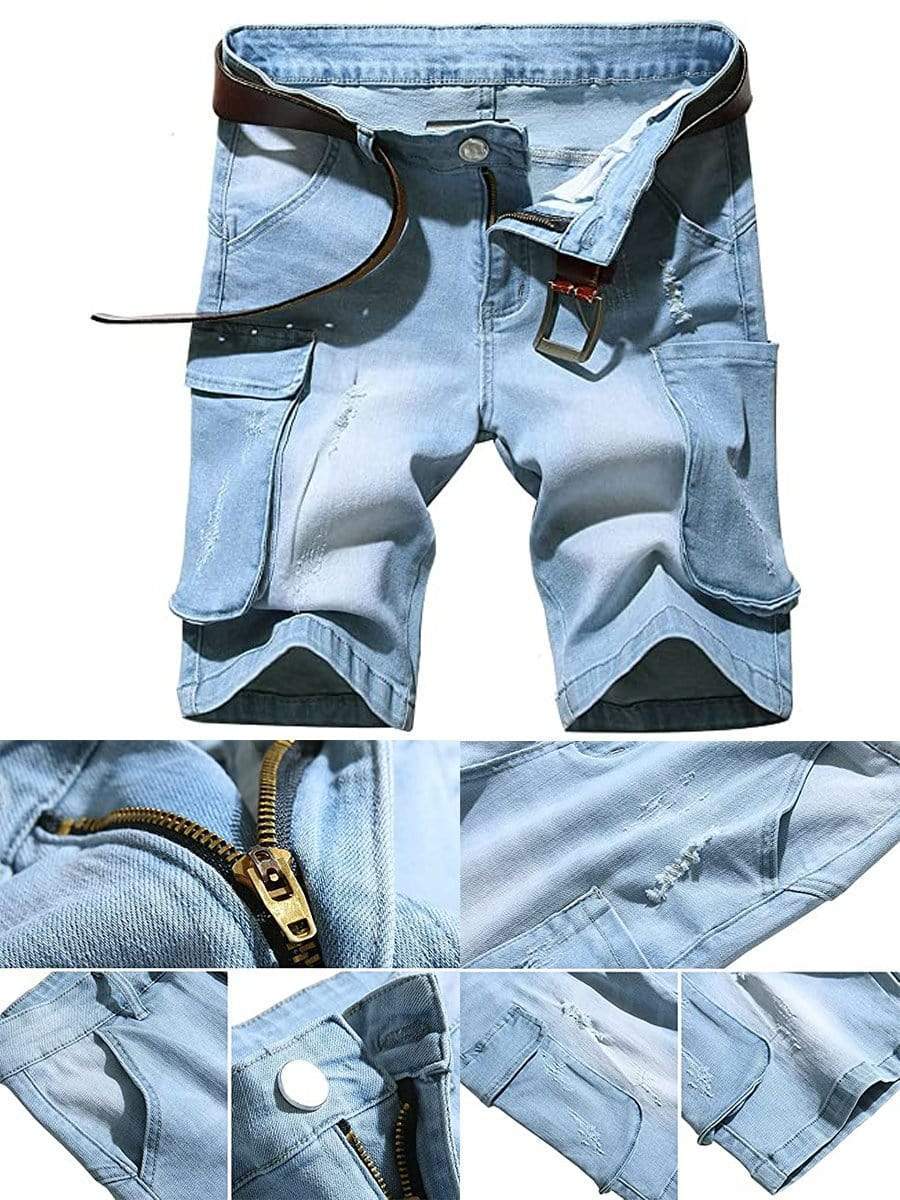 LONGBIDA Ripped Shorts Jeans Summer Casual Destroyed Pants Stretch Cargo For Men