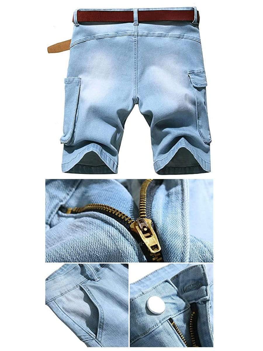 LONGBIDA Ripped Shorts Jeans Summer Casual Destroyed Pants Stretch Cargo For Men