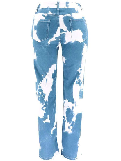LONGBIDA Special Design Jeans Straight High Waist Wide Leg Tie Dye For Women