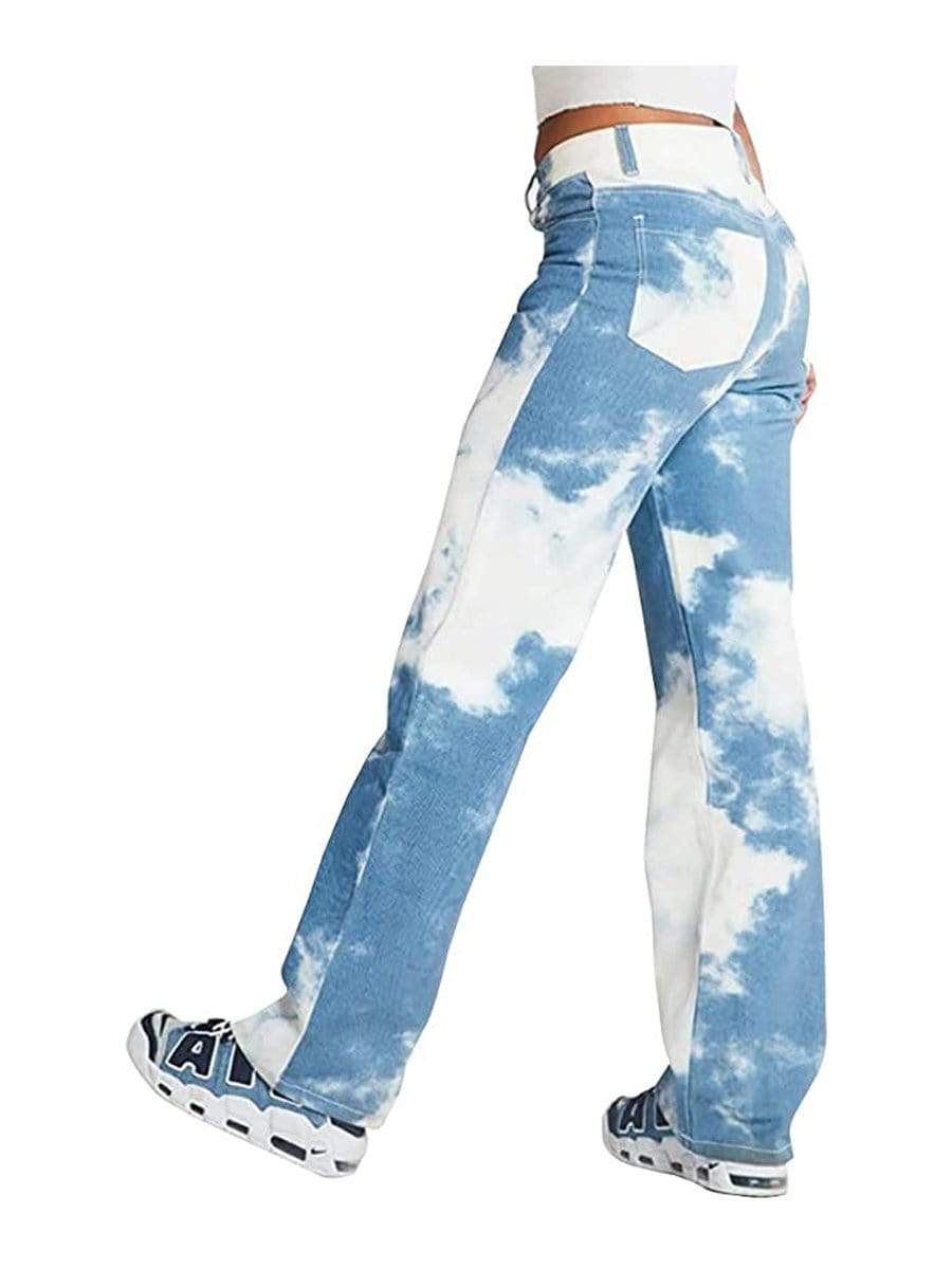 LONGBIDA Special Design Jeans Straight High Waist Wide Leg Tie Dye For Women