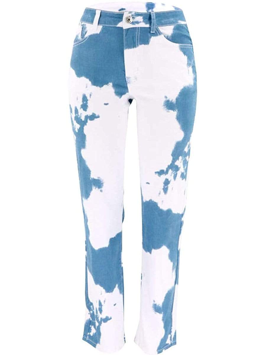 LONGBIDA Special Design Jeans Straight High Waist Wide Leg Tie Dye For Women