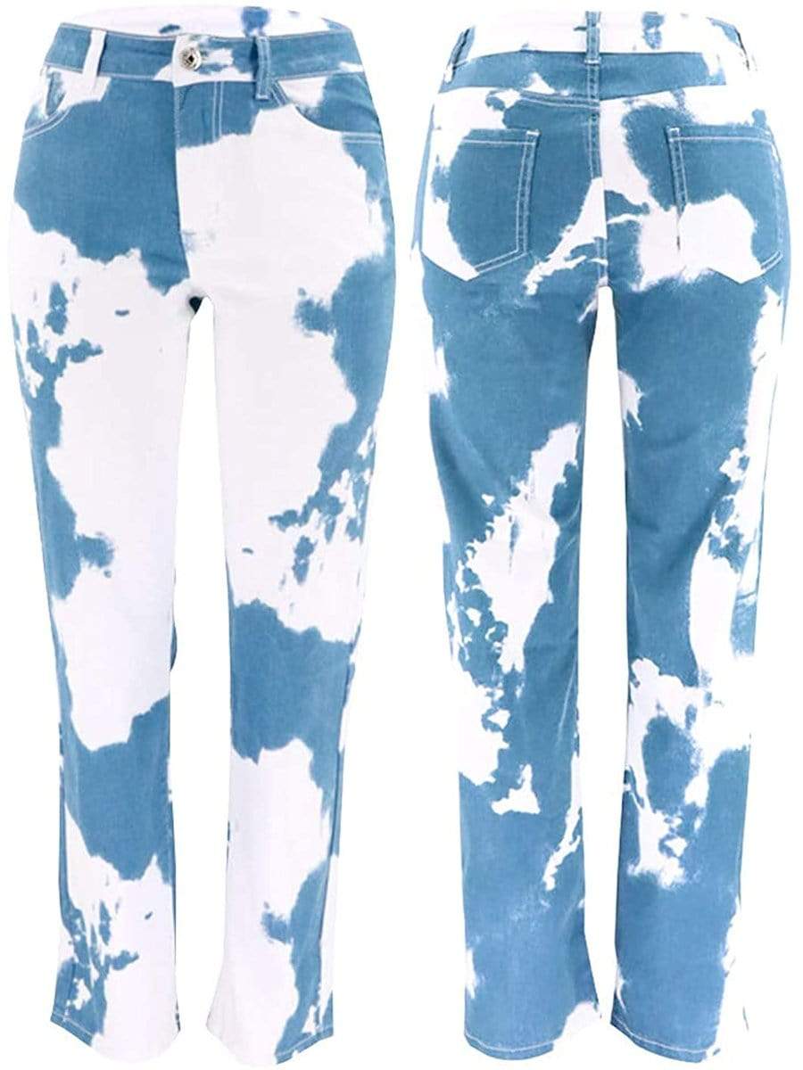 LONGBIDA Special Design Jeans Straight High Waist Wide Leg Tie Dye For Women