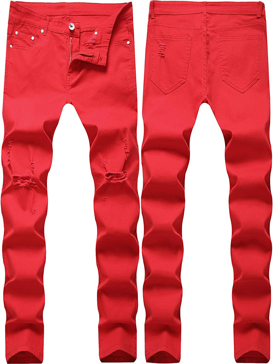 EYIIYE Men's Ripped Skinny Distressed Jeans Solid Color Destroyed Straight  Leg Slim Fit Denim Pants S-3XL - Walmart.com